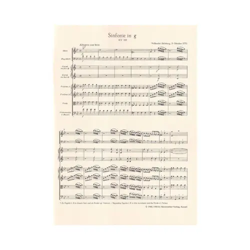 Symphony In G Minor N.25  - Kv 183  (Kv 173 Db) - study score