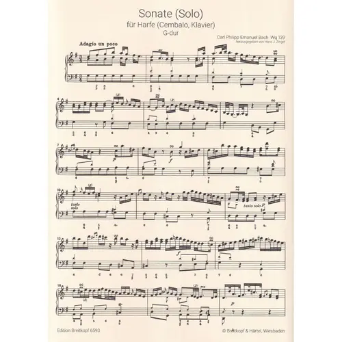 Sonate in G major for harp (harpsichord, piano) Wq 139