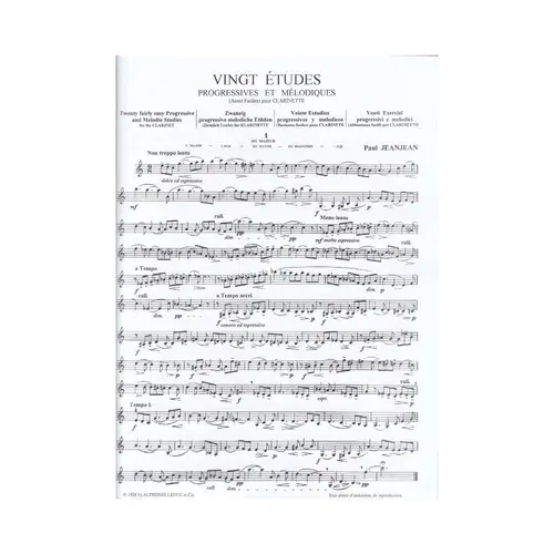 Vingt Etudes Progressives Et Melodiques Por La Clarinette Vol.1