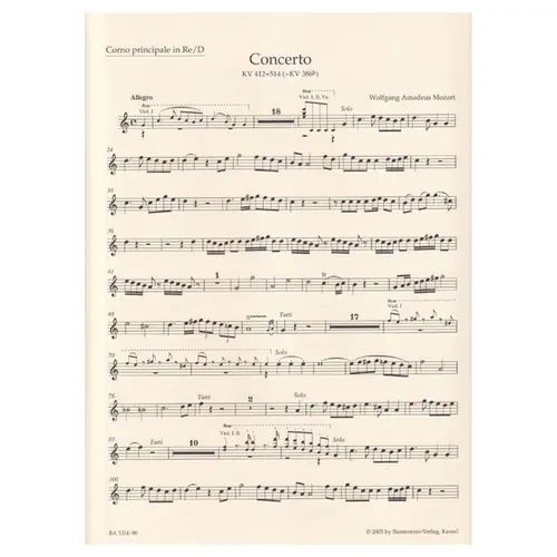Concerto in D major for horn and orchestra N.1 - Kv 412 + 514
