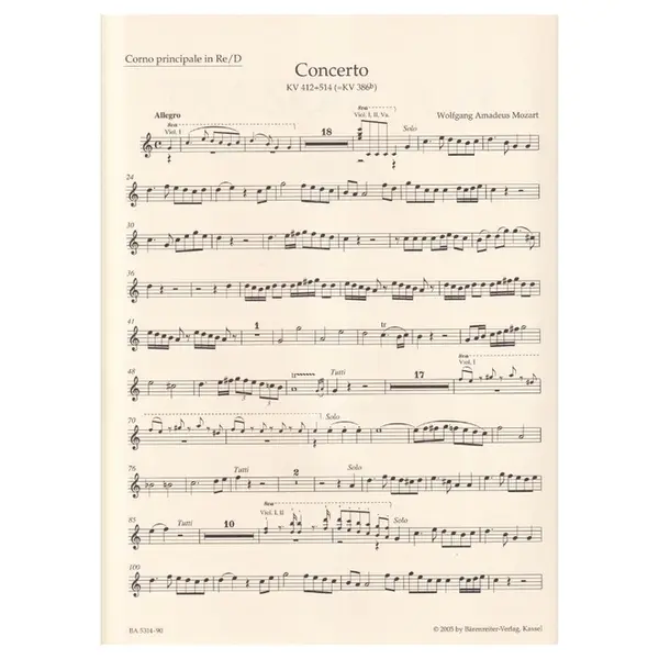 Concerto in D major for horn and orchestra N.1 - Kv 412 + 514