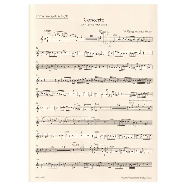 Concerto in D major for horn and orchestra N.1 - Kv 412 + 514