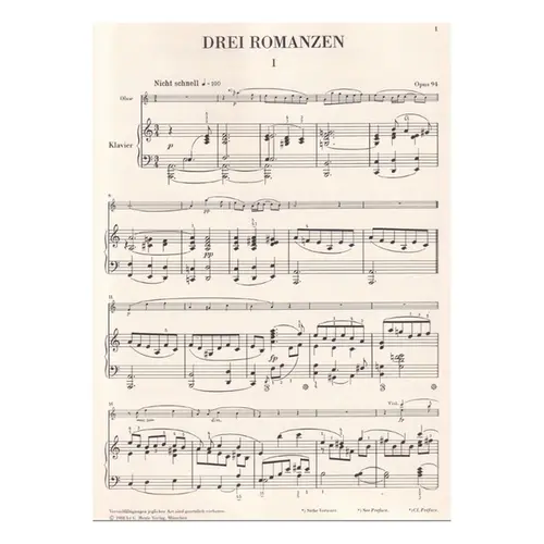 Drei Romanzen Op.94 Fur Oboe And Piano - Version For Clarinet