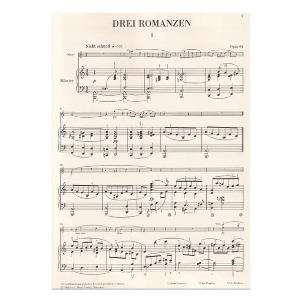 Drei Romanzen Op.94 Fur Oboe And Piano - Version For Clarinet