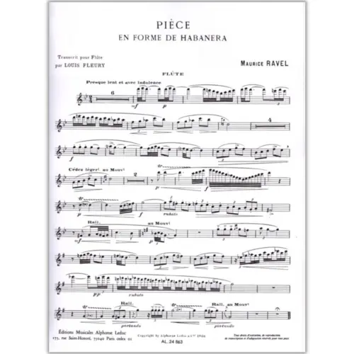 Piece En Forme De Habanera Pour Flute Et Piano