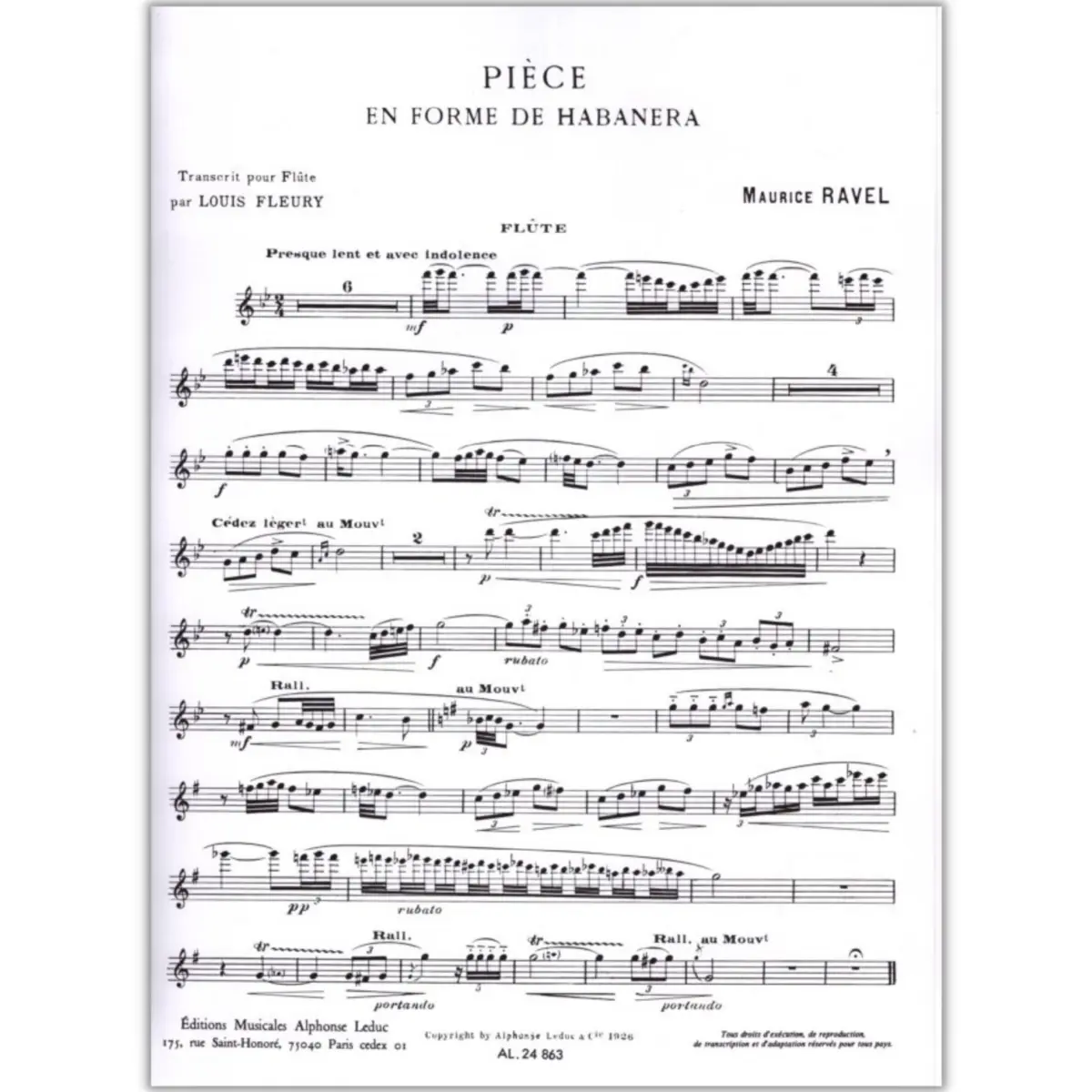 Piece En Forme De Habanera Pour Flute Et Piano