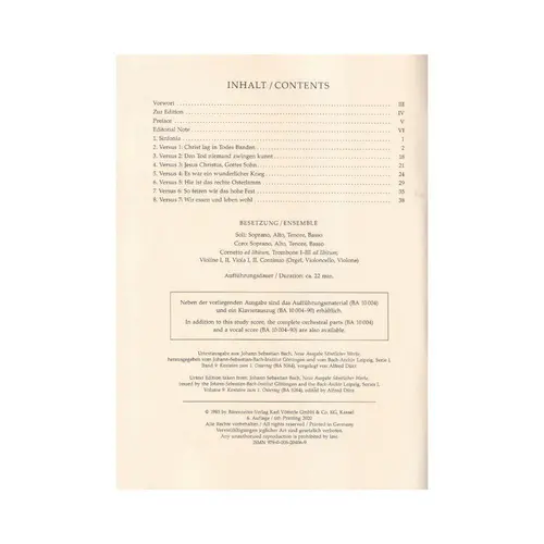 Christ lag in Todes Banden - Cantata for Easter Sunday  - BWV 4 - Study Score