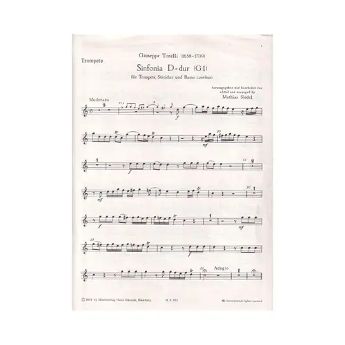 Sinfonia D Dur (G1) Fur Trompete, Streicher Und Baisso Continuo - Solo Trompete