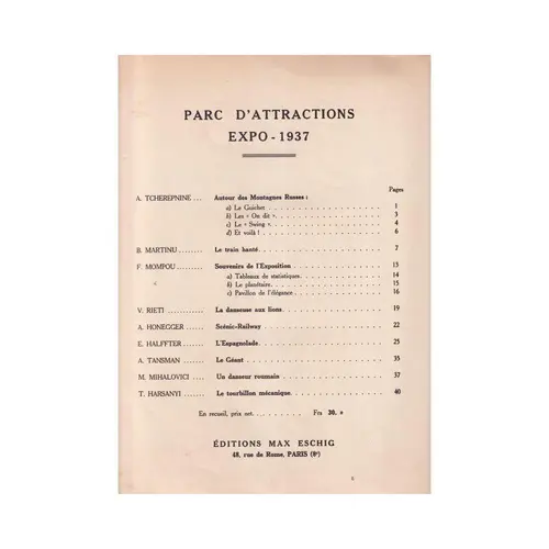 Parc D´ Attractions Expo 1937  (Edição Antiga)