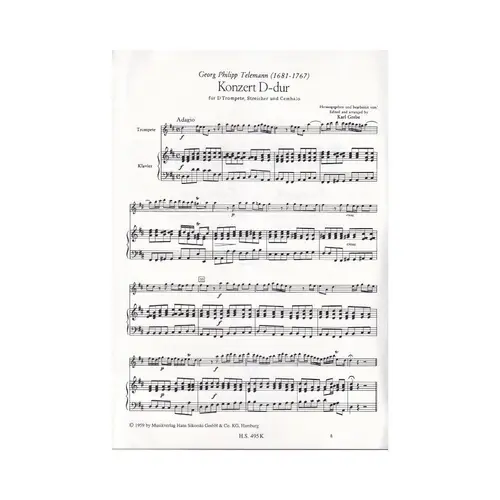 Concerto In D For Trumpet, Strings And Continuo - Piano Score