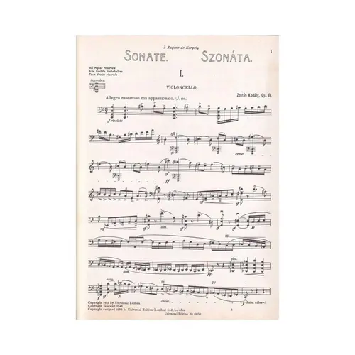 Sonate Fur Violoncello Solo Op.8 (1915)