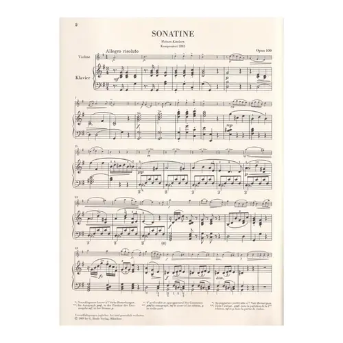 Sonatina for piano and violin in G major Op.100  - Urtext