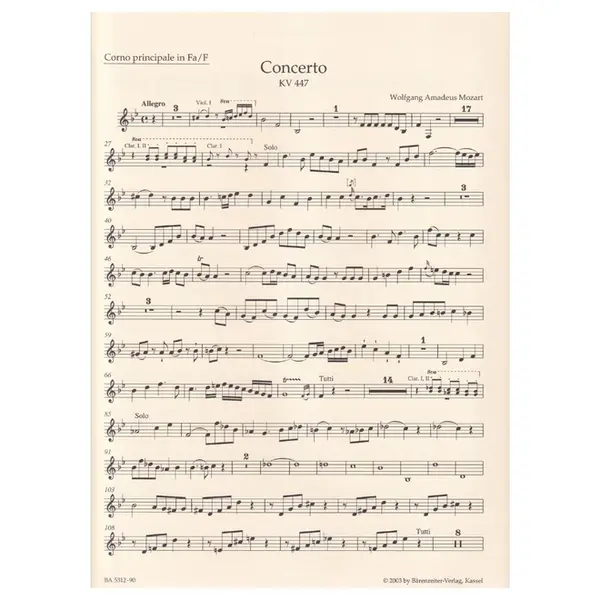 Concerto in E-flat major for horn and orchestra n.3 - KV 447