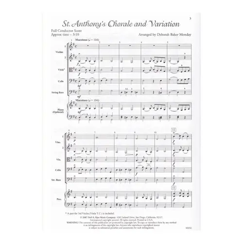 St. Anthony`S Chorale And Variation - Kjos String Orchestra