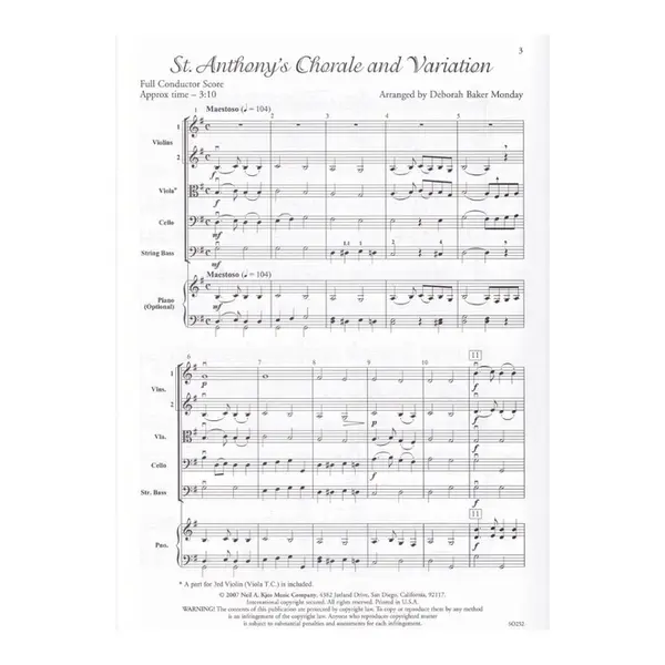 St. Anthony`S Chorale And Variation - Kjos String Orchestra