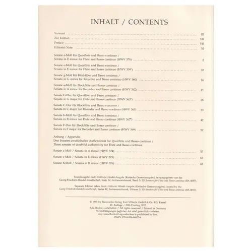 Eleven Sonatas For Flute  (2 Volumes Inseparaveis)
