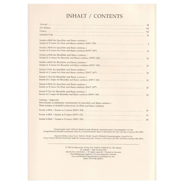 Eleven Sonatas For Flute  (2 Volumes Inseparaveis)