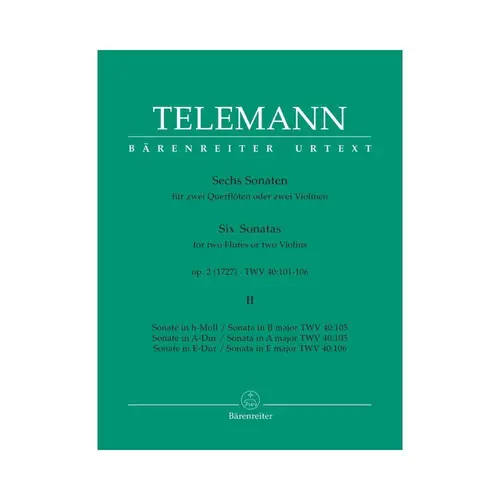 Six Sonatas For Two Flutes Or Two Violins II - Op.2 - TWV 40:101-106
