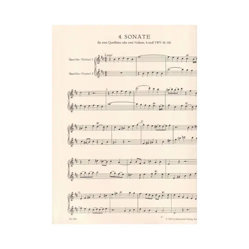 Six Sonatas For Two Flutes Or Two Violins II - Op.2 - TWV 40:101-106