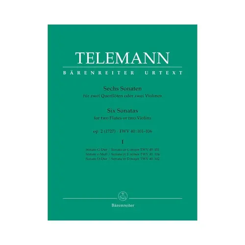 Six Sonatas For Two Flutes Or Two Violins I - Op.2 TWV 40:101-106