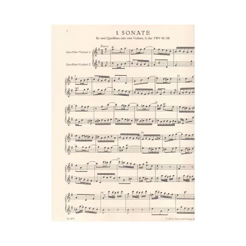 Six Sonatas For Two Flutes Or Two Violins I - Op.2 TWV 40:101-106