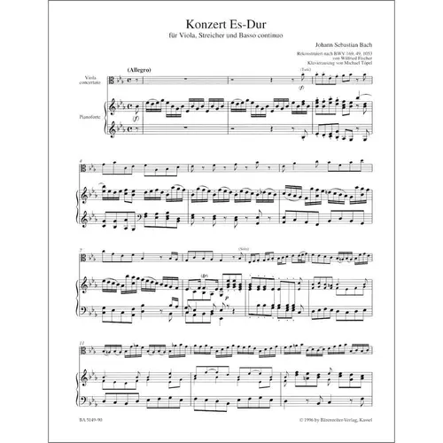 Konzert Es Dur Fur Viola  - Bwv 169, 49, 1053