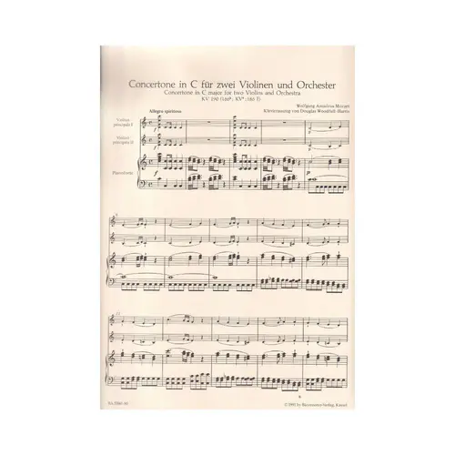 Concertone In C major for two violins and orchestra - KV 190 - piano reduction