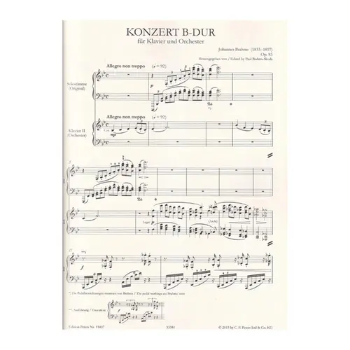 Piano Concerto No.2 in B flat Op. 83 (edition for 2 pianos)