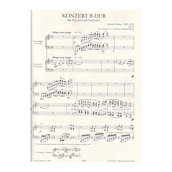Piano Concerto No.2 in B flat Op. 83 (edition for 2 pianos)