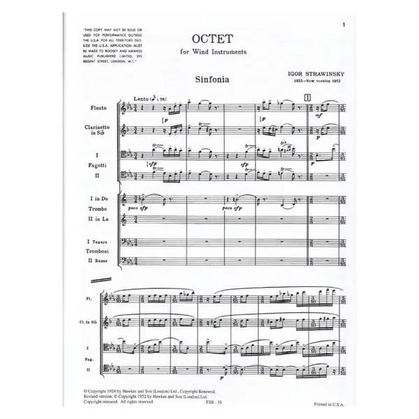 Octet For Wind Instruments - Regente e Partes