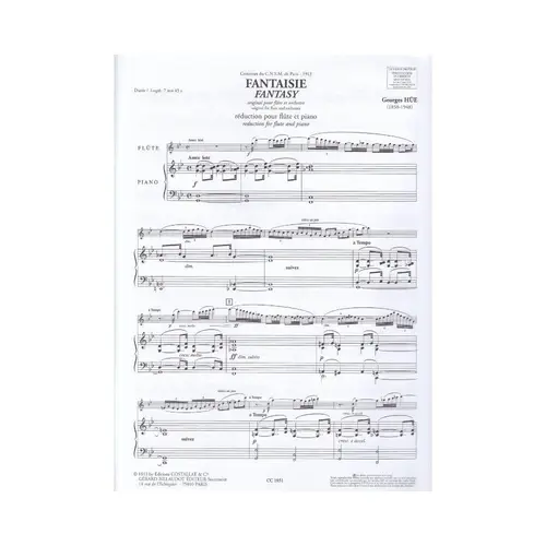 Fantaisie Pour Flute Et Orchestre - Reduction Flute T Piano