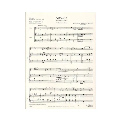 Adagio In G Major - Kv 580 A For Oboe And Piano