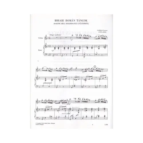 Rumanian Folk Dances For Violin Or Viola Or Flute Or Clarinet And Piano