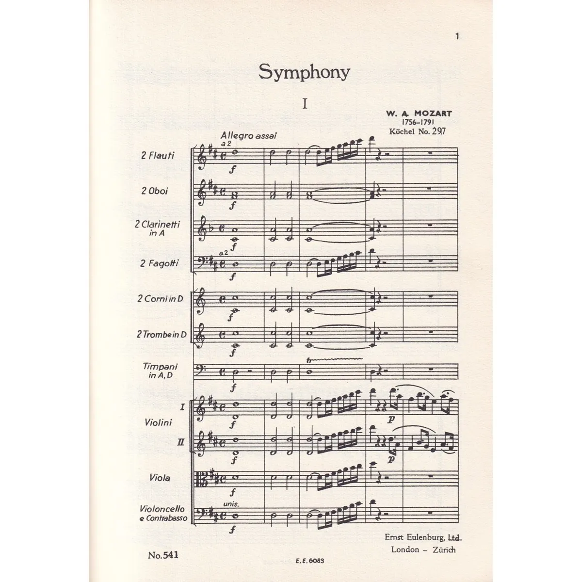 Symphony D Dur (Paris) - Kv 297  ( study score )