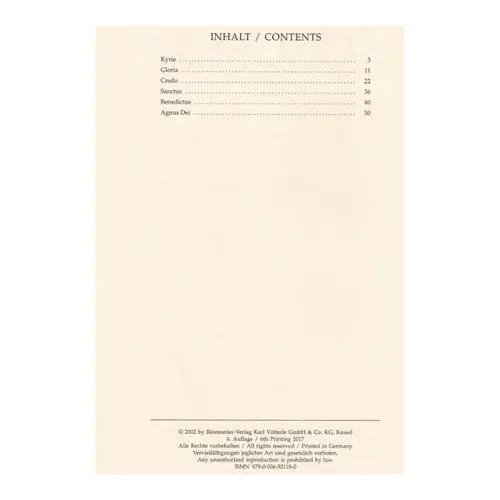 Mass in G major arranged for soloists, choir and organ D167 - score