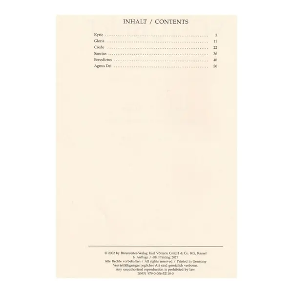 Mass in G major arranged for soloists, choir and organ D167 - score