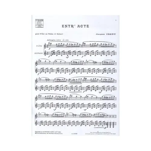Entr´Acte Pour Flute Ou Violon Et Guitare