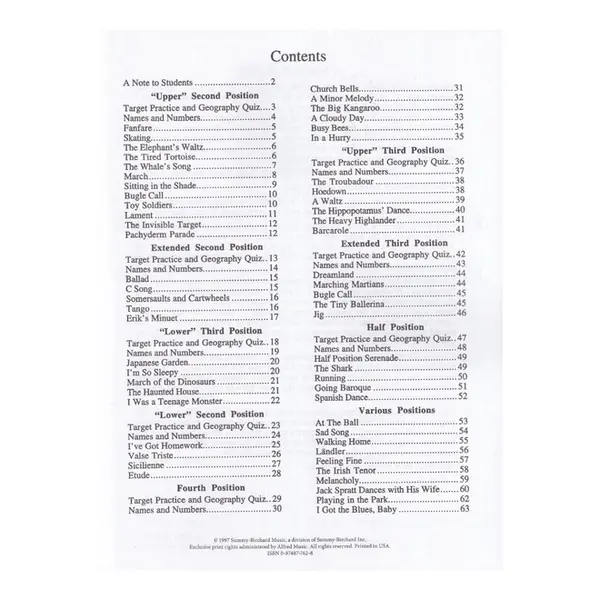 Position pieces for cello