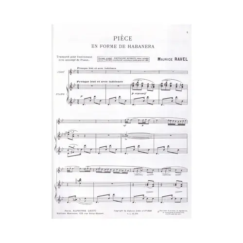 Piece En Forme De Habanera-Violon Et Piano
