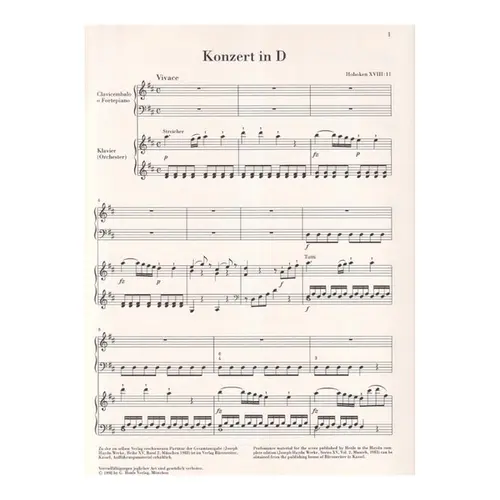 Piano Concerto In D Major Hob. XVIII:11 - piano reduction - Urtext