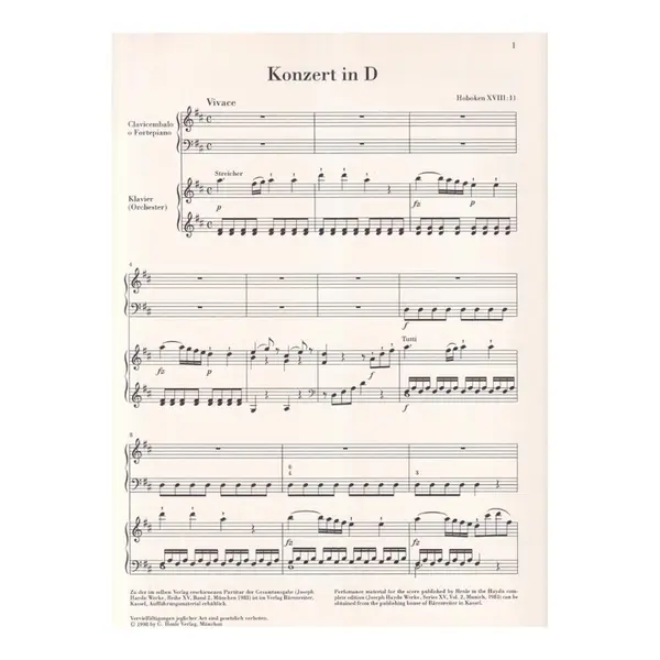 Piano Concerto In D Major Hob. XVIII:11 - piano reduction - Urtext