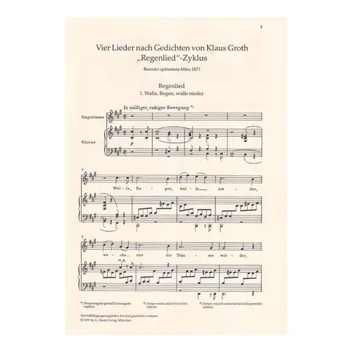 Vier lieder nach Gedichten von Klaus Groth Regenlied-Zyklus