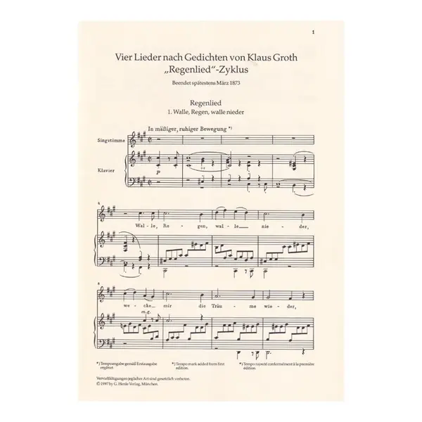 Vier lieder nach Gedichten von Klaus Groth Regenlied-Zyklus