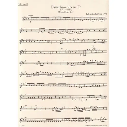 Three Divertimenti For String Quartet - Kv 136 - 138 - partes