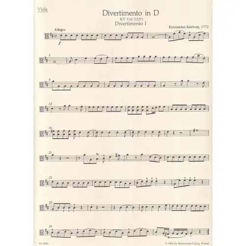 Three Divertimenti For String Quartet - Kv 136 - 138 - partes
