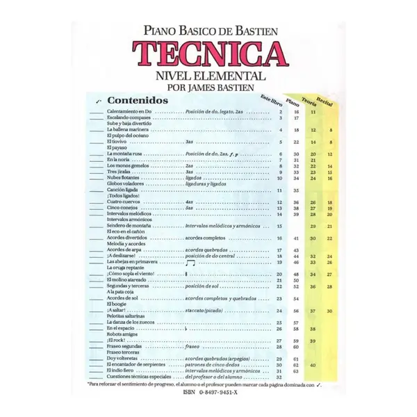 Bastien Piano Básico - Técnica Nivel Elementar
