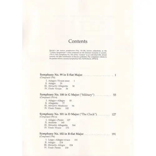 London Symphonies ns.99-104 in full score