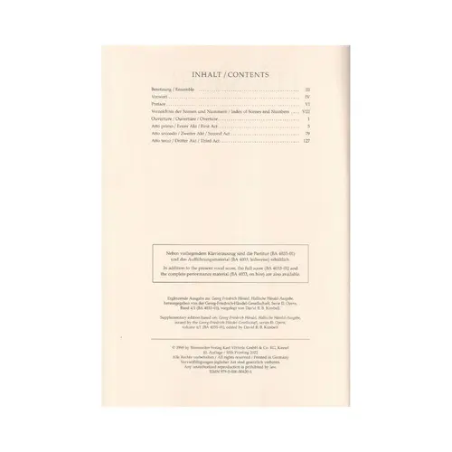 Rinaldo - Hwv 7 A - Vocal Score