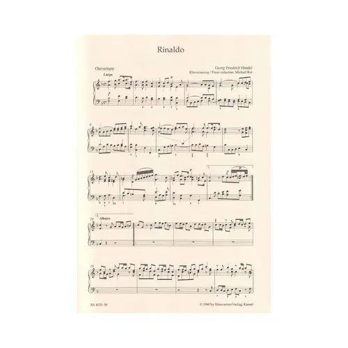Rinaldo - Hwv 7 A - Vocal Score