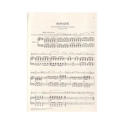 Sonate Fur Klavier Und Violoncello - D-Dur - Op.58 - Urtext